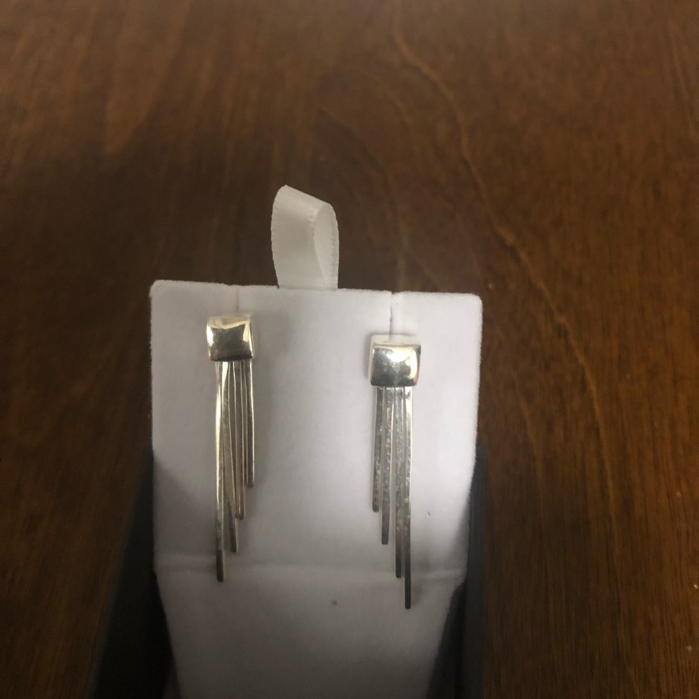 Sterling Silver Multi Strand Dangle Earrings - image 1